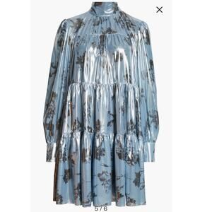 NWOT Cinq a Sept Farha Metallic Floral Long Sleeve
Dress in Rustic Blue SZ 2